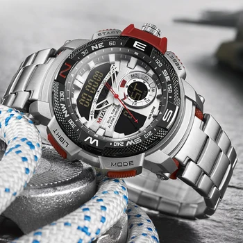 MIZUMS Mens Sporto Prabangūs Laikrodžiai Kvarco Žiūrėti Plieno Dirželis atsparus Vandeniui Karinės Skaitmeninis Riešo Žiūrėti Laikrodis Relogio Masculino