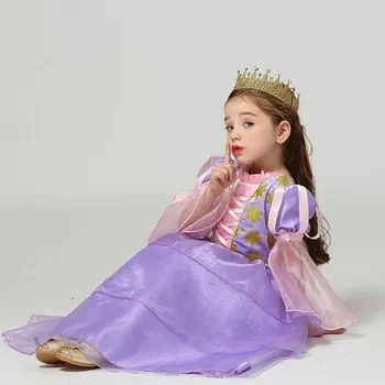 MUABABY Merginos Tangled Rapunzel Princesė Kostiumas Sudegintasis Rankovėmis Sluoksniuotos Šalis Suknelė Drabužius Vaikams Helovinas Fancy Dress Up Frock