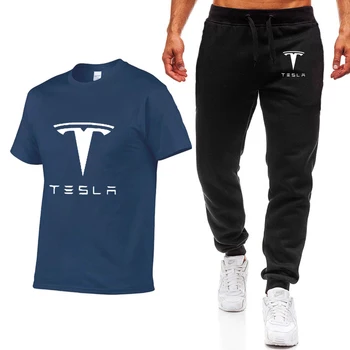 Mada Vasarą Vyrams T Shirts Tesla Automobilio Logotipas Spausdinti HipHop Atsitiktinis Medvilnės trumpomis Rankovėmis aukštos kokybės, T-marškinėliai, kelnės, kostiumas Vyrų Drabužiai.