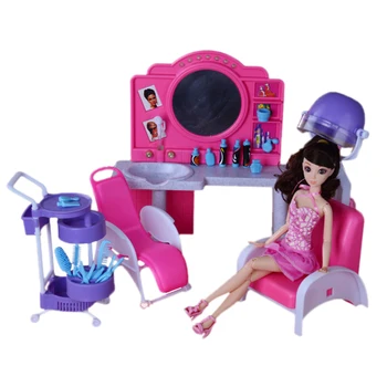 Mados Baldai Plaukų Salonas Žaisti tualetinis staliukas + Plaukų Džiovintuvas Kaitinimo Elementas + Šampūnas Kėdės ir Aksesuarų Barbie