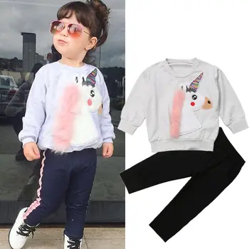 Mados Vienaragis Vaikams Baby Girl marškinėliai Topai+Kelnes 2vnt Komplektus Nustatyti Tracksuit Drabužiai