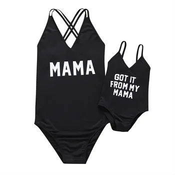 Mama, Mama Kūdikių Plaukimo Kostiumas Vasaros 2020 Juodas Kaip Mama Laiškas Spausdinti Motina ir Dukra Maudymosi Šeimos bikini rinkiniai