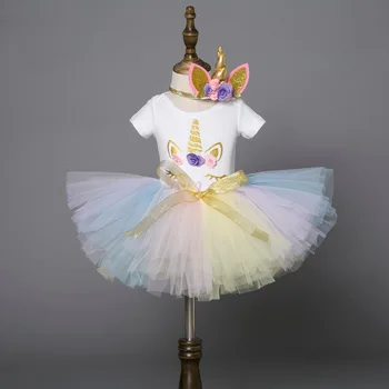 Mano 1 Metų Mergina Kūdikio Gimtadienio Suknelė Vienaragis Vaikų Kostiumai, Krikšto Suknelė Baby Girl Gėlių Mergaičių Tortas Sutriuškinti Komplektai