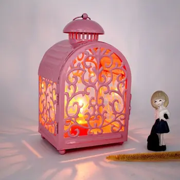 Maroko Stiliaus Rožinė/Balta Tuščiaviduriai Žvakidė Tealight Žvakių Laikiklis Raižyti Gėlių Kabinti Žibintų Vestuvių Namų Dekoro