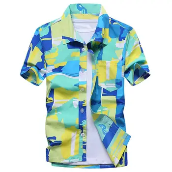 Marškinėliai Topai Plius Dydžio Havajų Vasaros Paplūdimio Vyrų Mygtukai Išjunk Trumpas Rankovės Marškinėliai Top Marškinėliai Vyrams Mados Atsitiktinis Streetwear