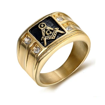 Masonai Free Mason Simbolis Aukso Tonas Vyrų 316L Nerūdijančio Plieno, Masinu Žiedas Vyrų Mados Akmens Kristalų Papuošalai