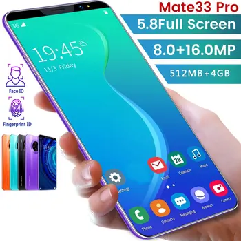 Mate33 Pro Išmanųjį telefoną su 512M+4GGB didelę Atmintį 5.8 Colių Ekranas Paramos Face/Atspaudų Atrakinti Dual SIM Mobilieji Telefonai