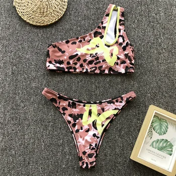 Maudymosi kostiumėliai Moterims, Push-up Minkšta Liemenėlė Bikini Komplektas Tuščiaviduriai maudymosi kostiumėlį Leopard 