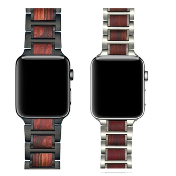 Medienos diržu, Apple watch band 44mm 40mm 42mm 38mm apyrankė Natūrali Raudona Santalas+Nerūdijančio plieno iWatch serijos 3 4 5 6 se
