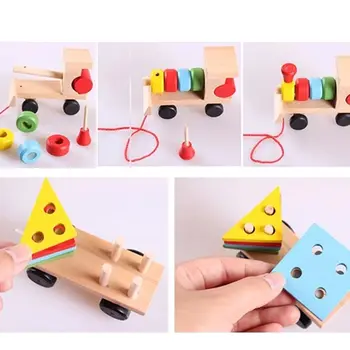 Medinio Traukinio Sunkvežimių Nustatyti Geometrinis Blokai Vaikams, Kūdikių Vystymosi ToysBaby Ankstyvo Mokymosi Žaislai
