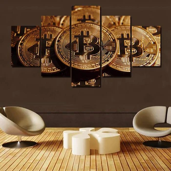 Menas Drobė Plakato spauda Sienos Kambarį 5 Vnt/Vnt Bitcoin Tapybos HD Namų Apdailos Sistema Modulinė Nuotraukas