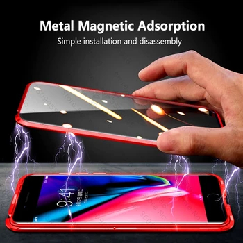 Metalo magnetinių 360° pilnos apsaugos flip case for iphone SE 2020 m. dvipusis grūdinto stiklo dangtis iphonese 2020 ise2 se 2 atvejai