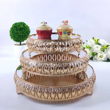 Metalo vestuvių tortas stovi apdailos šalies veidrodis dėklas metalo desertas apdailos keksiukų stovas