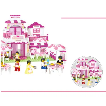 Miesto Gatvės Creator Serija Creative Paryžiaus Atviru dangumi, Romantiškas restoranas Butas Blokai Pink House Mergina žaislą dovanų
