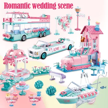 Miesto Romantiškas Vestuves Scena Blokai Draugų Vestuvės Automobilių Princesė Duomenys Plytų Kūrybiniai Žaislai Mergaitėms