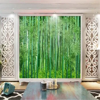 Milofi užsakymą didelis tapetai, freskos paprasta HD žalia bambuko miškų peizažas gyvenamasis kambarys su sofa-lova, TV foną sienos