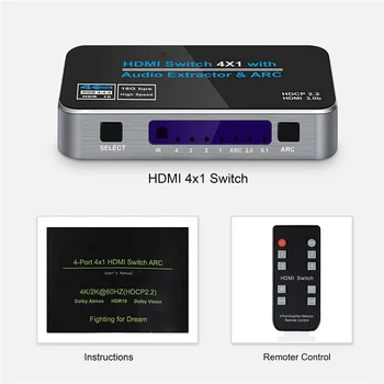 Mini 4x1 4K HDMI Jungiklis Audio Extractor Su LANKU & Optinis Toslink 2.0 HDMI Jungiklis 4K 60Hz HDMI Switcher Nuotolinio Apple TV PS4