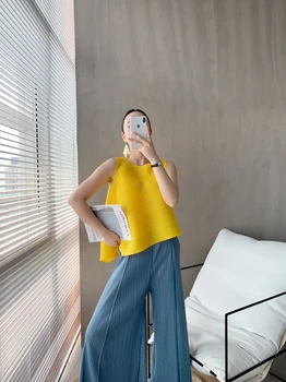 Miyake Klostes 2020 metų vasaros cool kvėpuojantis prarasti nereguliarus berankovė Liemenė marškinėliai komplektus korėjos estetinės madingų drabužių