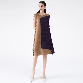 Miyake Plisuotos 2020 sundresses moterų berankovis susiuvimo spalvos suknelė atsitiktinis elegantiškas plius dydis medienos ausies suknelė