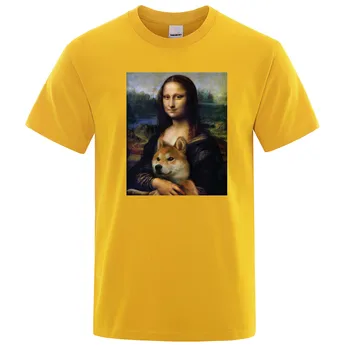 Mona Lisa Shiba Inu Doge Laisvi Vyrai Marškinėliai 2019 M. Vasarą T-Shirt Fitneso Atsitiktiniai Trumpomis Rankovėmis Marškinėliai Medvilnės Kietas Sporto Viršūnės
