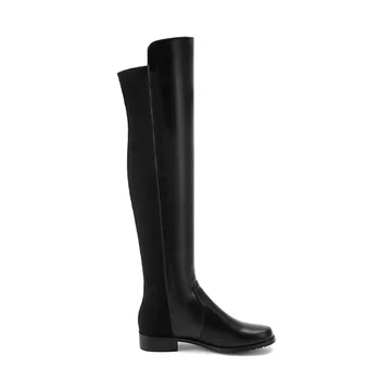 MoonMeek dydis 33-43 mados rudens-žiemos batai moterims, suapvalinti tne per kelius siekiantys batai mažo kulno, stretch audinys+karvės odos batai