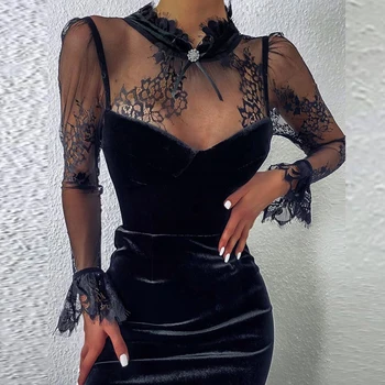 Moterims, Elegantiška Suknelė 2020 Naujas Mados Nėriniai Aksomo Bodycon Suknelės Perspektyvos Seksualus Lieknėjimo Kokteilis Mujer Suknelė, Kietas D30