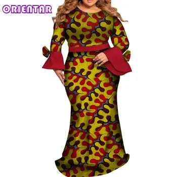 Moterys Afrikos Spausdinti Suknelės ilgomis Rankovėmis O-Kaklo Medvilnės Dashiki Suknelė Afrikos Drabužių Maxi Suknelė Atsitiktinis Plius Dydis WY5829