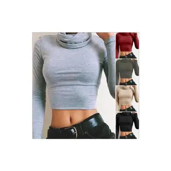 Moterys, Ponios Sexy Gaubtas Kaklo Apkarpyti Viršūnes Trumpi marškinėliai Rudens ir Žiemos Plonas Triko ilgomis Rankovėmis Džemperis Megztinis