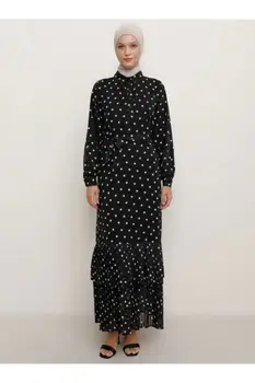 Moterys ilgomis Rankovėmis Suknelė juoda polka dot modelis didelis dydis Medvilnės Hijab Musulmonų Mados Žiemą Vasarą Turkijoje Dubajus Laisvalaikio Drabužiai 2021