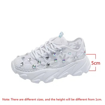 Moterų Batai Baltoji Moteris Sneaker Platforma Plonas Akies Kvėpuojantis kalnų krištolas Nėriniai-up Vasaros Gėlių Ponios Batai, Sportbačiai 2021