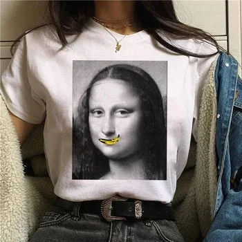 Moterų Juokingi Mona Lisa Estetinės Print T-Shirt Mergina, Moteris Ullzang Derliaus 90s Harajuku Marškinėlius Naujas Mados Viršų Tee,Lašas Laivas