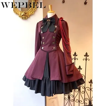 Moterų Karinė Lolita Dress Kailis Steampunk Derliaus Gotikos Viktorijos Striukė Renesanso Rudens Žiemos Cosplay Kostiumas Suknelė