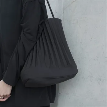 Moterų Rankinės Rankinė Raukšlės Canvas Tote Bakalėjos Pirkinių Krepšys Glausta Japonija Stiliaus Juoda Tamsiai Mergina Streetwear 2020 M. Aukštos Kokybės