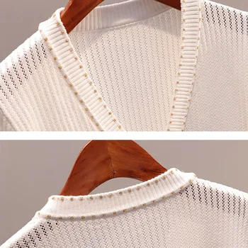 Moterų Rudenį Elegantiškas Megztinis Džemperis Mados Ilgomis Rankovėmis Viršutiniai Drabužiai 2020 V-Kaklo Prašmatnus Megzti Viršūnes Juoda Balta Trikotažas Megztinis