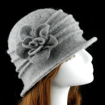 Moterų dome fedora vilnos skrybėlę mama skrybėlės rudens ir žiemos kietas gėlių šiltas floppy skrybėlę Vintage Retro Melonik Fedoras Kepurės