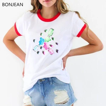 Moterų drabužiai 2019 naujas Nagų lakas spausdinti harajuku marškinėlius femme grafinis t marškinėliai tumblr vasaros marškinėliai moterims kawaii balti marškinėliai