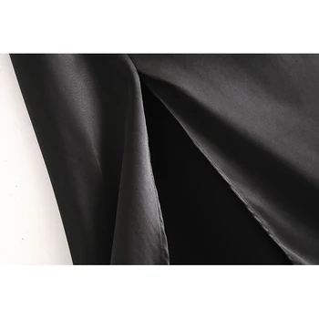 Moterų mados za juoda vasaros dėmių minkštas ilgas sukneles moterų elegantiškas 2020 pasviręs vieną krūtinėmis aukšto juosmens ritininės diržas suknelė