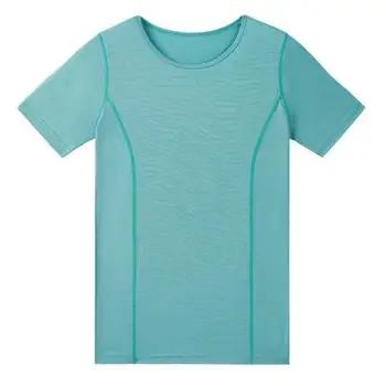 Moterų superfine merino vilnos marškinėliai trumpomis rankovėmis įgulos Šalia Odos pagrindo sluoksnio viršūnės sporto drabužiai, Greitas sausas