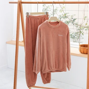Moterų Žiemos Pajama 2 Vienetų Komplektas Minkštas Storas Šiltas Koralų Vilnos Sleepwear Aukštos Kokybės O-kaklo Pižama Moters Namuose Loungewear