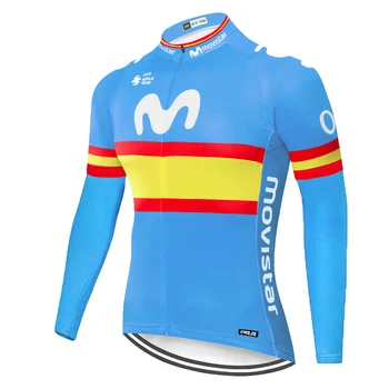 Movistar Team ilgomis rankovėmis Dviračių džersis maillot ciclismo manga larga hombre dviračių žiemos 2019 maillot cyclisme homme