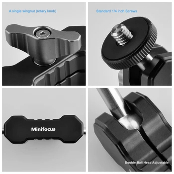 Multi-Funkcija Dvigubas Kamuolys Galva Aliuminio Mini Magic Arm 1/4