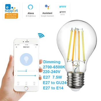 NAUJAS 220V 230V WiFi Smart led šviesos srautą galima reguliuoti, Kaitinamosios Lemputės E27 E14 vietoje Lemputės eWeLink alexa, google 