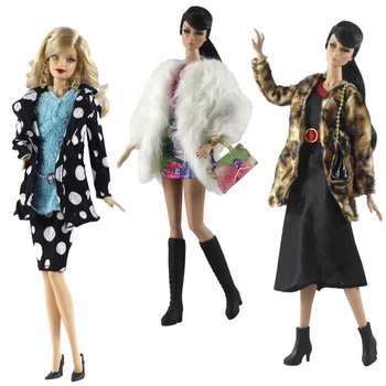 NK 2020 m., 3 Nustatyti, Lėlės Suknelę, Žieminiai Drabužiai, Rankų darbo ClothesTop Mados Kailis Super Modelio Aprangą Barbie Lėlės Priedai 103A 3X