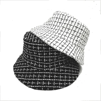 Nauja, moterų žiemos skrybėlės pavasario Sulankstomas Houndstooth pledas purus kibirą skrybėlės dizaineris Grįžtamasis žvejys skrybėlę variklio dangčio bžūp sunhat
