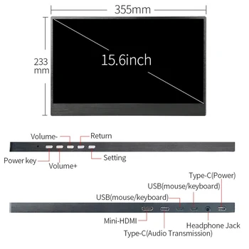 Naujas 15.6 colių Jutiklinis Ekranas Nešiojamų Stebėti KOMPIUTERIO su 2 Tipas-C USB-C, Mini HDMI Uosto PS3/PS4 Xbox 360 IPS Touch Žaidimų Stebėti