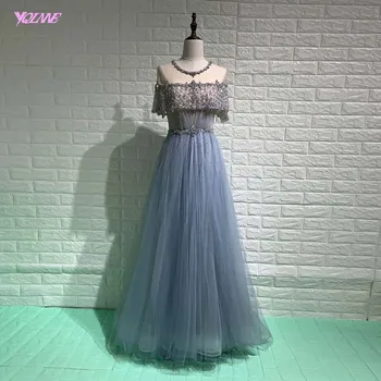 Naujas 2020 Elegantiškas Dubajus Mėlyna Vakaro Suknelės Rankovės Ilgos Kalnų Krištolas Blizgučiais Tiulio Oficialią Vakaro Šalis Suknelė Aline