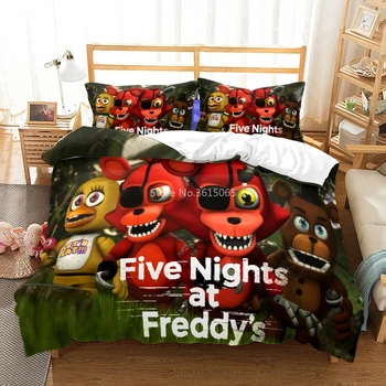 Naujas 3D Penkias Naktis Freddy Modelis Antklode Padengti su Pagalvę Padengti Patalynės Komplektas Twin Visą Karalienė King Size, Miegamojo Dekoro