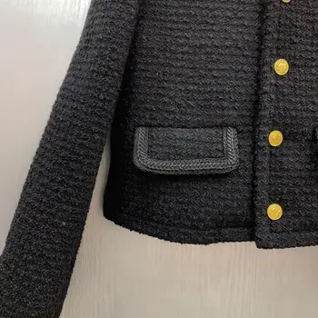 Naujas Dizaineris Aukštos kokybės moterų Vilnos kailis 2020 m. Rudens žiemos moterys vintage black tvido paltas C283