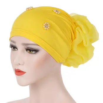 Naujas Moterų Plaukų Slinkimas Beanie Kepurė Skullies Gėlių Perlai Musulmonų Vėžio Chemo Bžūp Islamo Indijos Skrybėlę Padengti Galvą Skara Mados Variklio Dangčio