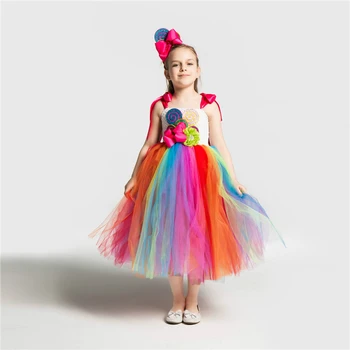 Naujas Rainbow Saldainiai Kostiumas Cosplay Mergaičių Helovinas Kostiumas Vaikams Kalėdų Kostiumas Vaikams, Saldainiai Princesė Suknelė